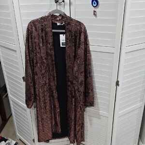 Elegant Sequin Kimono in Black and Brown